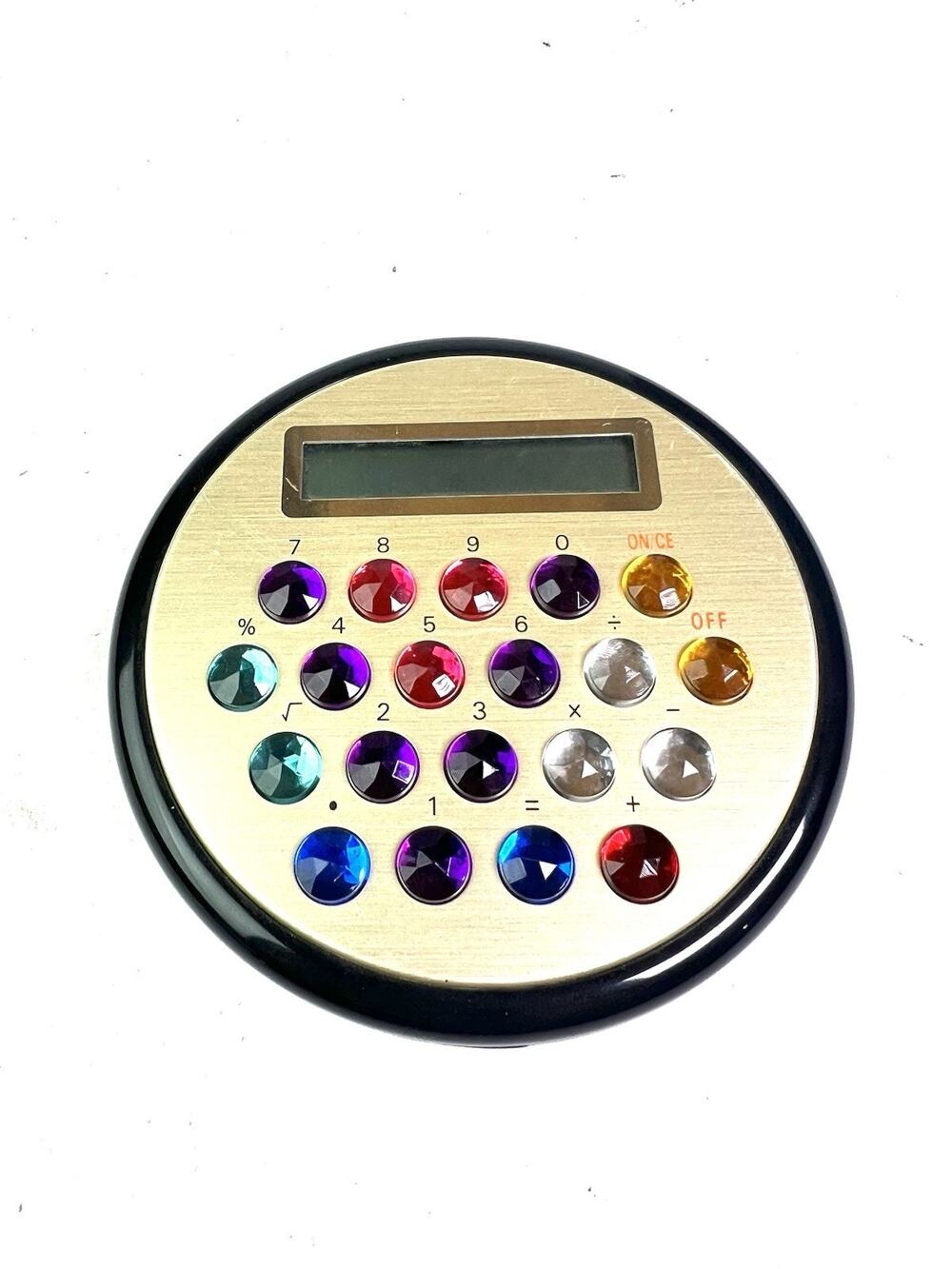 Gemstone Pocket Calculator/ Hand Mirror Crystal Buttons Multicolor